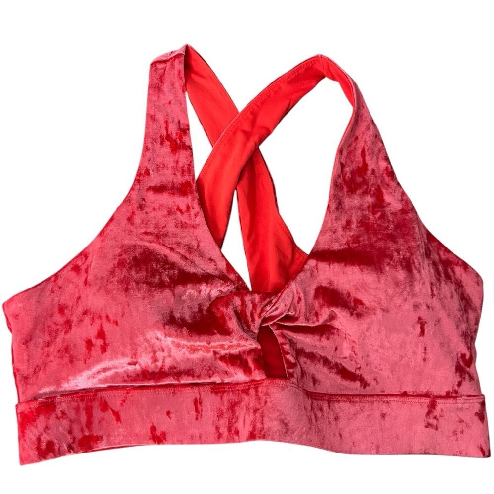 Fabletics Oasis Sports Bra Women’s XXL Pink Crushed Velour Twist Removable Pads